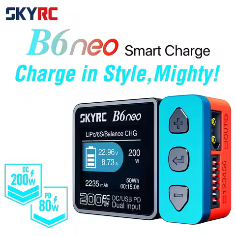 SkyRC B6 neo Smart Charger DC 200W PD 80W LiPo Battery Balance Charger SK-100198 Compact 6S Charger