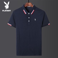 เสื้อโปโล PLAYBOY เสื้อโปโลเสื้อเชิ้ตแขนสั้นแฟชั่นของผู้ชาย (M-4XL)