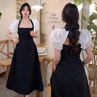 black midi korean fitted simple dress for woman formal long gown dress for woman elegant xl