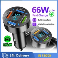 3.A 66W Car Charger 5-port USB C Portable Car Charger Kereta Adapter Digital Display Mobile Fast Pho