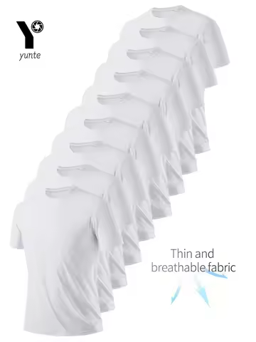 Round Neck T-Shirt 9Pcs White Ultralight Men Quick Dry Breathable Sweat Shirt for Fitness Gym Runnin