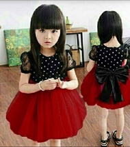 dress shan2 polka dress anak bahan babyteri kombi brukat bagian rok bahan tile lapis furing LD 66 pa
