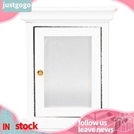 Justgogo Dollhouse Mini Mirror Cabinet 1:12 Miniature Mirrored White Bathroom