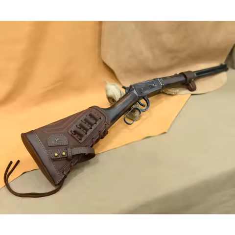 No Drill Leather Canvas Gun Ammo Buttstock With Gun Shell Holder Mount For .357.30/30 .22-250 .30/06