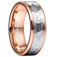 BONLAVIE 8mm Rose Gold Hammered Tungsten Carbide Rings for Men Women Wedding Bands Beveled Edge Brus