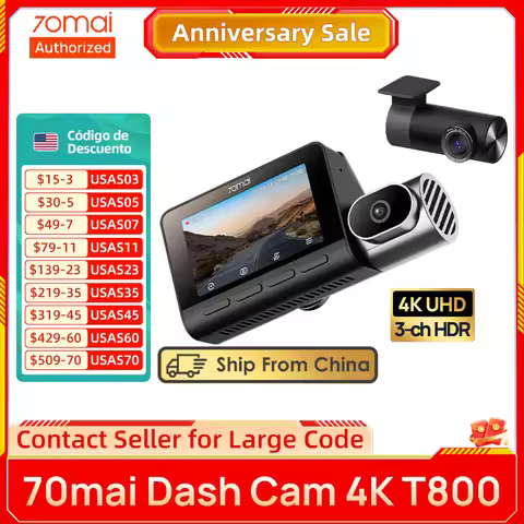 70mai 3-Channel 4K HDR Dash Cam T800 Supercapacitor 70mai Car DVR T800 Support Motion Detection Voic