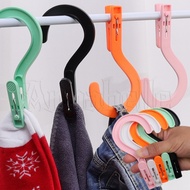 Portable Clothes Hanger - Clothespins - Laundry Clip - Plastic Hook Clothes Peg - Windproof Non-Slip - with Hook - Hanging Clamp Pegs - Hats Towels Socks Hanger