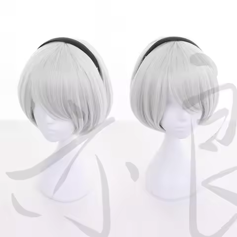 2B Cosplay wig NieR:Automata 2B YoRHa Short Silver Grey Bobo Synthetic Hair Wig 2B Cosplay Halloween