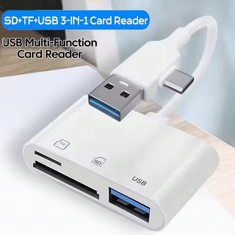 T-Shaped 3 In 1 OTG Card Reader USB USB-C Support SD TF Camera Memory Card Adapter For iPhone 15 16 