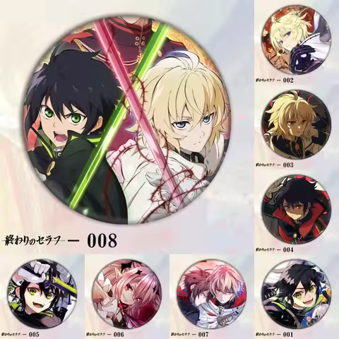 58mm Anime Seraph of the end Mikaela Hyakuya Shinoa Hiiragi Yoichi Saotome Cosplay COSTUME Badge Pin