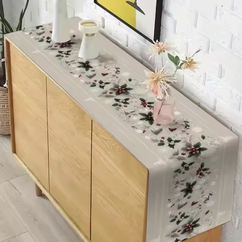 1pc White Christmas Themed Table Runner & Placemats Festive Decor to Spruce Up Holiday Dining, Addin