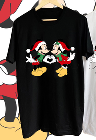 เสื้อยืดครอบครัว Disney Christmas Mickey และ Minnie Fun สำหรับผู้ชายและผู้หญิง S-5XL Couple T-shirt