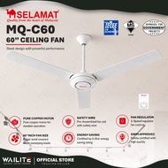 [✅𝗝𝗞𝗥 𝗔𝗣𝗣𝗥𝗢𝗩𝗘𝗗] SELAMAT MQ-C60 60''INCH 3-METAL BLADE CEILING FAN ( WHITE ) / SELAMAT KIPAS SILING 6