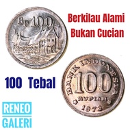 Berkilau Asli 100 Rupiah Tebal Tahun 1973 Rp Rumah Gadang Uang Koin kuno duit logam lama original pe