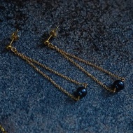 流線型黑珍珠拉長鏈型耳環 美產14K注金