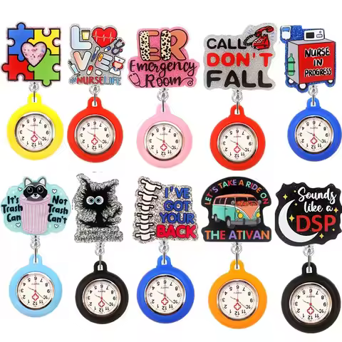 Glitter Acrylic Hospital Love Nurse Life Candy Color Lovely Nurse Doctor Alligator Clip Pocket Watch
