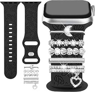 JR.DM Floral Engraved Band Compatible with Apple Watch Band 46mm 45mm 44mm 49mm Women, Soft Silicone