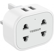 【GENUINE】TESSAN Power Socket Double Shaver Plug Adaptor UK With 2 USB,  2 Pin to 3 Pin Adapter Plug Socket for Bathroom Electric Razor, Toothbrush and EU US Plugs, 10A Fused - White