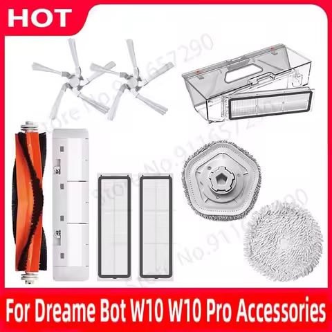 For Dreame Bot W10 / W10 Pro Main Side Brush HEPA Filter Antibacterial Mop Pad Dust Box Spare Parts 