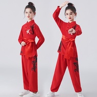 D5T Children Chinese Style Martial Arts Clothes Elastic Cotton Practice Clothes Suit Long-Sleeved Ma