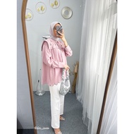 Hello Bestie - Ellie Collar Blouse - Women's Long Sleeve Embroidered Blouse LinenPOLO