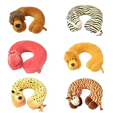 Animal U Shaped Travel Pillow Giraffe Lion Crocodile Orangutan Neck Pillow for Airplane Office Plush