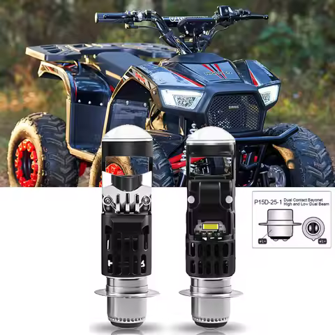AC/DC 9-60V P15D H6M P15D-25-1 LED Mini Projector Headlight Bulbs 28W 6500K High/Low Beam for UTV AT