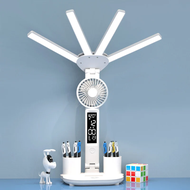 {HN Lamp} Eye-care Desk Lamp With Fan LED Display Digital Clock USB Table Lamp Touch Control 3 Color