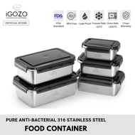 iGOZO Pure Anti-Bacterial 316 Stainless Steel Food Container Lunch Box (600ml / 1000ml / 1400ml / 2000ml / 2800ml)