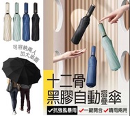 【十二骨黑膠自動傘】莫蘭迪色 自動摺疊傘 黑膠傘 晴雨傘 折疊傘 陽傘 雨傘 遮陽傘 大雨傘