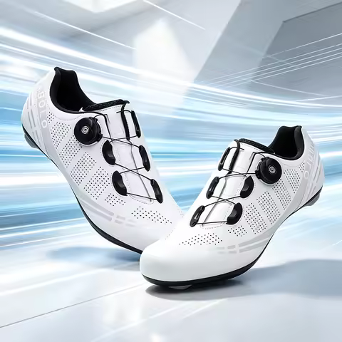 Men Women Knob Buckles Cycling Shoes, Road Bike Shoes, Cycling Sneakers, Leather Upper Sport Shoes, 