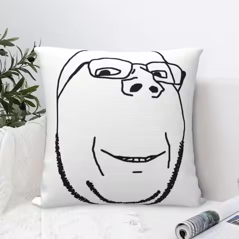 Smiling Wholesome Wojak Soyjak Square Polyester Pillow Cover Velvet Cushion Zip Decorative Comfort T