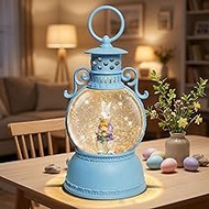 DGSCAK 9.4" Bunny Snow Lantern with 6Hr Timer, Battery or USB Powered Easter Bunny Figurine Snowglob