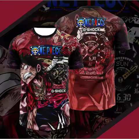One Piece X G-SHOCK Luffy Collab Anime T-shirt Men's Women's Full Sublimation Print Casual Streetwea
