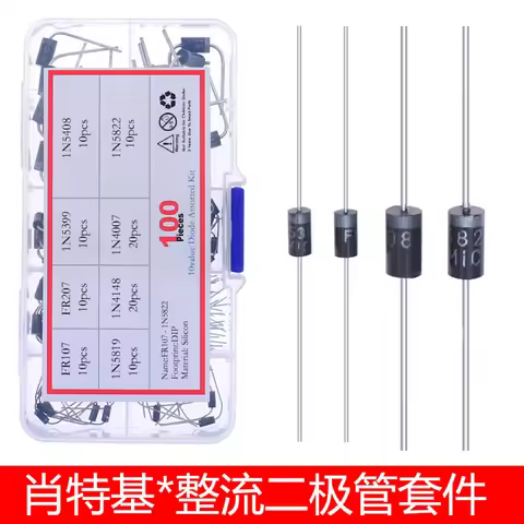 100Pcs 10Value Diodes Assorted Kit Rectifier Schottky 1N4007 1N4148 1N5817 1N5408 1N5822 1N5399 FR10