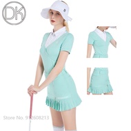 DK Breathable Women Golf T-shirts Short Sleeve Quick Dry Tops Ladies A-Line Skirts Slim Elegant Pleated Skort Golf Clothing Set