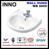 (READY STOCK) INNO WB 2009 Wall Hung Ceramic basin with bracket & wall plugs /vanity bowl(colour whi
