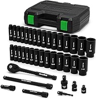 TecoTek 1/2" Drive Deep Impact Socket Set, 38-Piece Socket Set SAE 3/8 to 1-1/4 inch and Metric 10-3
