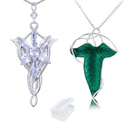 2 Set Lord of the R. Elven Leaf Aragorn Arwen Evenstar Pendant Chain Necklace Princess Chain with Bo