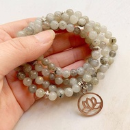 Natural Labradorite Stone necklace 6mm 108 Prayer Beads Stones Buddhist Lotus Spiritual Stone mala necklace 1pc