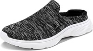 Women's Mules Black Grey Shoes Slip on Sneakers Knit Flats Platform Lightweight Breathable Non-Slip 