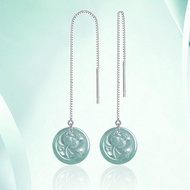 Silver Inlaid S925Earrings for Women Wholesale Jade Blue Water Lotus Natural A High-end Jadeite Ice 