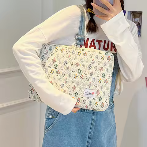 Computer Bag Cute Flower Laptop Sleeve Protective Soft Padded Portable Computer Cover Bag Zipper Cov
