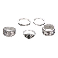 5Pcs/Set Carving Elephant Round Stone Stacking Women Retro Knuckle Ring Jewelry