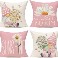 Pink Flowers "Sunshine" Pattern Pillow Case Linen Cushion Cover 40x40/45x45/50x50/60x60cm