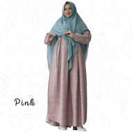 Gamis Syari Set Khimar Jumbo Terbaru Maxi Dress Pengajian Formal Jubah Wanita Muslimah Resleting Dada Busui Friendly