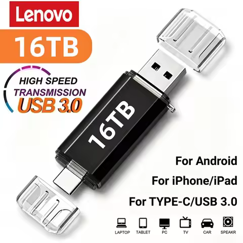 Lenovo 16TB 2 In 1 OTG USB Flash Drive 3.0 Type C 8TB 4TB Pendrive For iPhone Samsung Huawei Xiaomi 