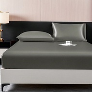 1PC Solid Color Dark Grey Satin Fitted Sheet Simulation Silk Fitted Sheet With 1pc Fitted Sheet Vale