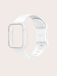 Estuche De Diamantes Y Correa De Silicona Compatible Con Apple Watch, Correa De Reloj Ajustable