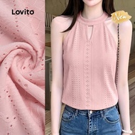 (New Arrival) Lovito Casual Top Cut Out Tie Back Spring/summer Gray Pink Top for Women TKK8P1D551 Lo